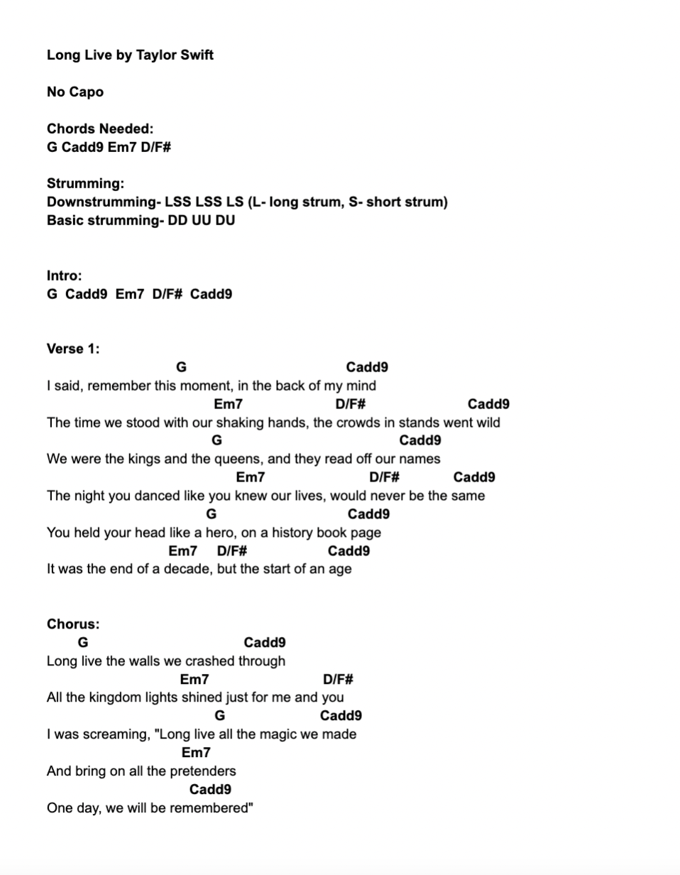 Taylor Swift Long Live Guitar Tutorial (Live Acoustic Version